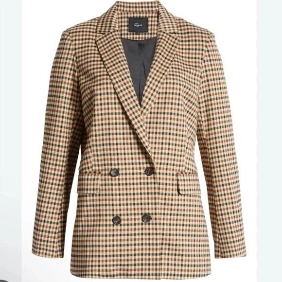 RAILS NWT Chelsea Cafe Check Plaid Double Breasted Boyfriend Blazer Size M $268 - Picture 3 of 12